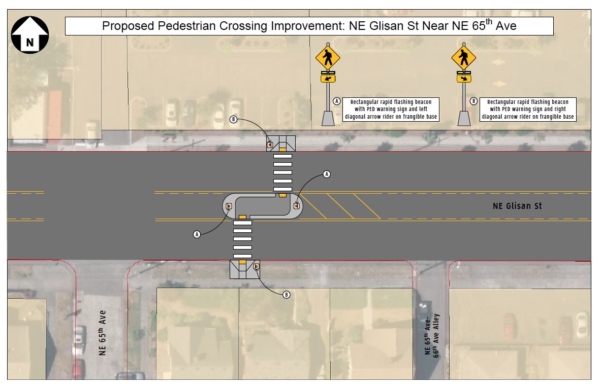 Pedestrian crossing at 65th and NE Glisan [updated 8/21]