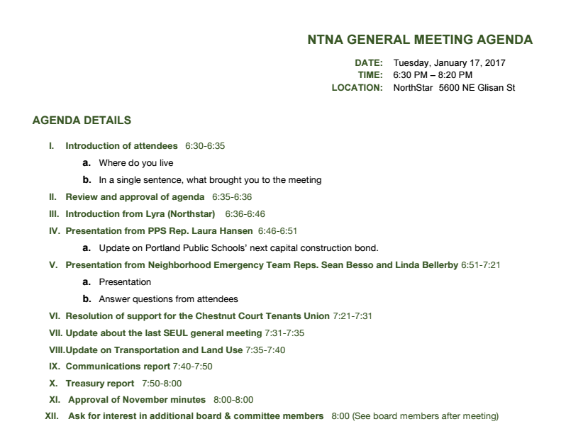 RESCHEDULED: NTNA January meeting moved to next Tuesday, Jan. 24